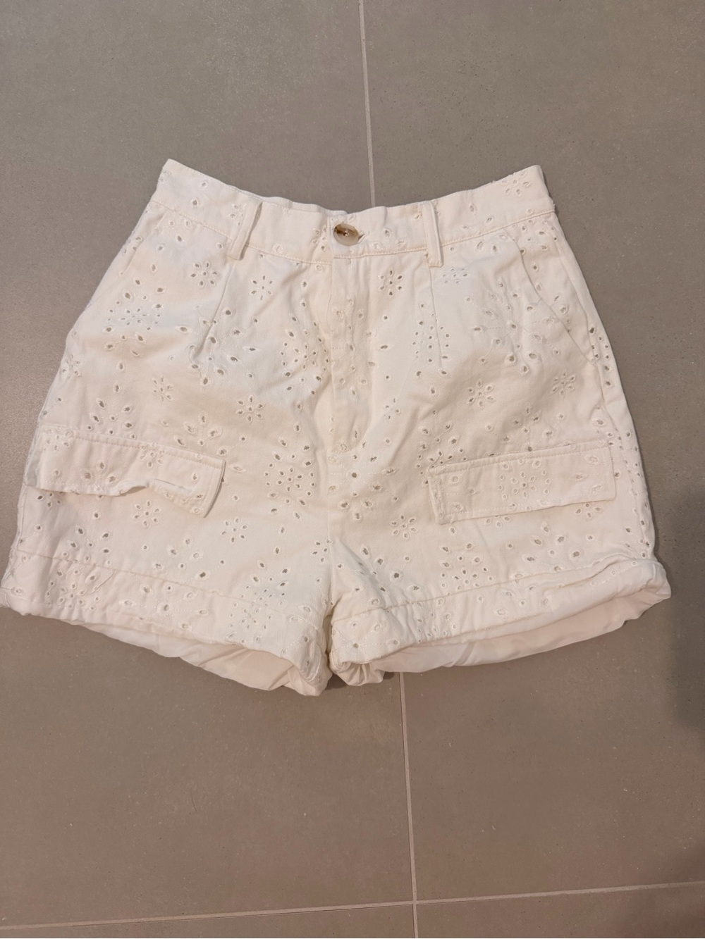 White Eyelet High-Waist Women's Shorts